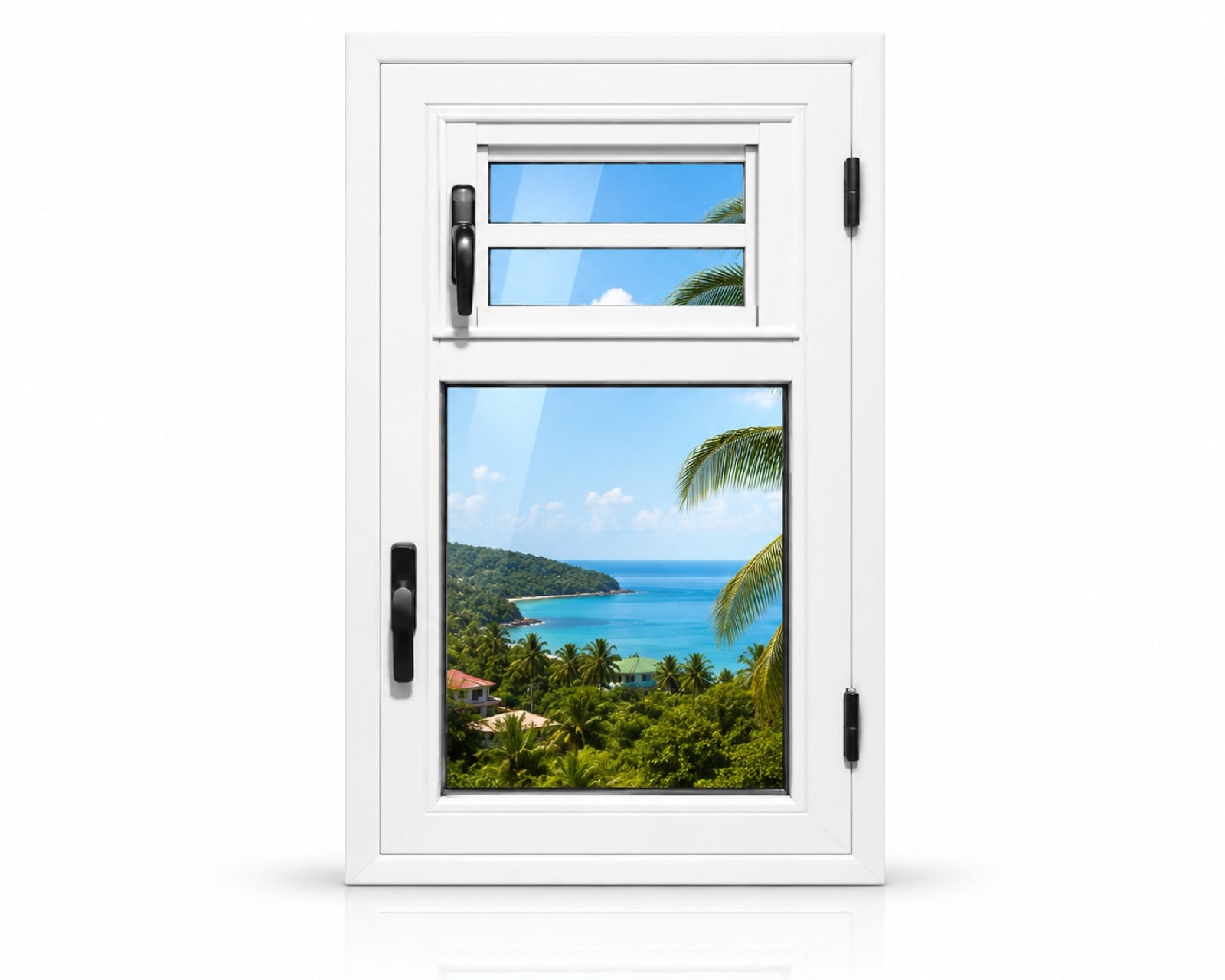 Fenêtre 1 battant + jalousie 2 lames en aluminium sur mesure en Martinique