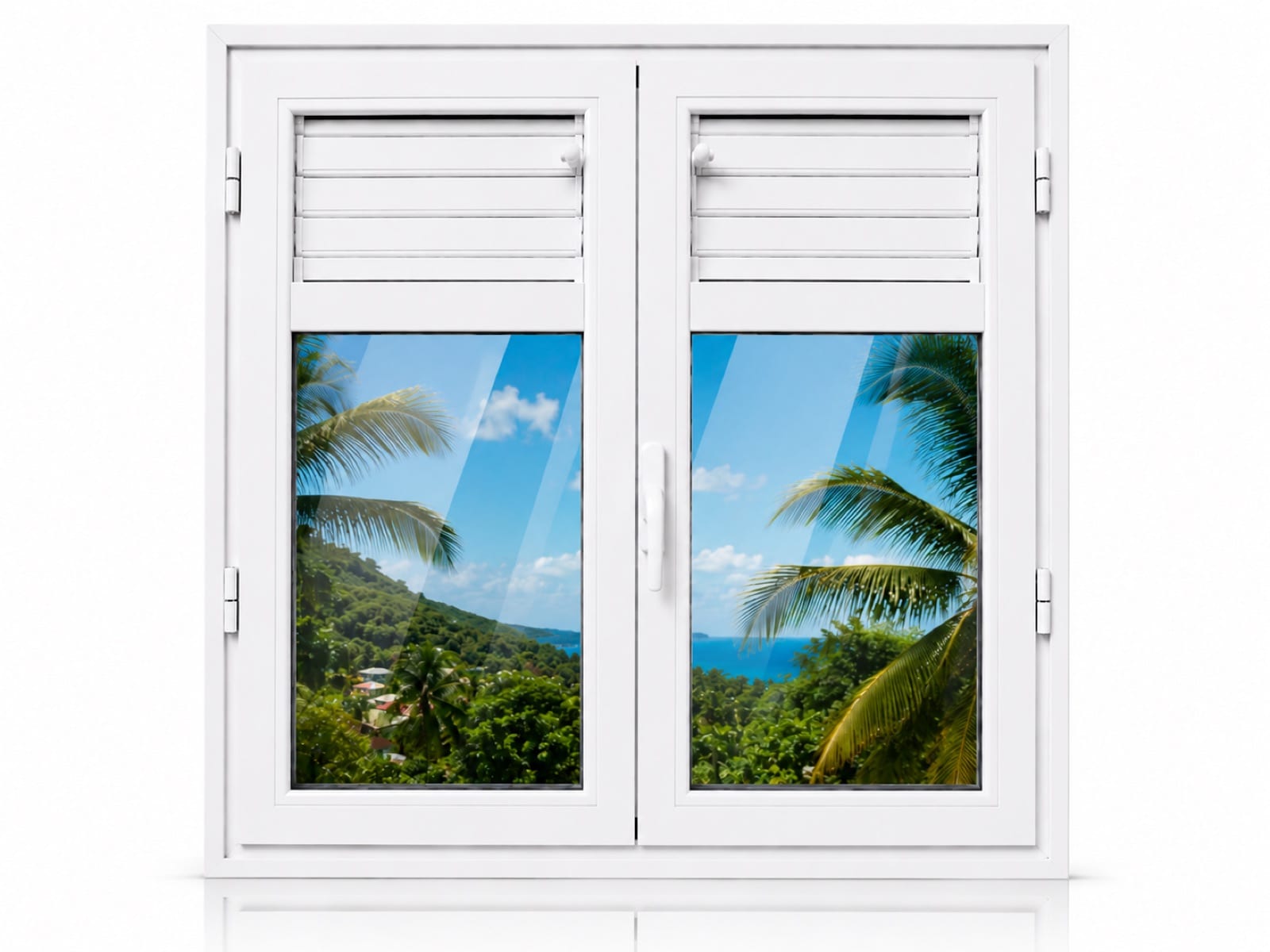 Fenêtre 2 battants + 3 lames de ventilation en aluminium sur mesure en Martinique