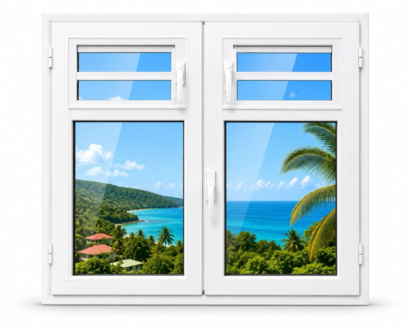 Fenêtre 2 battants + jalousies 2 lames en aluminium sur mesure en Martinique