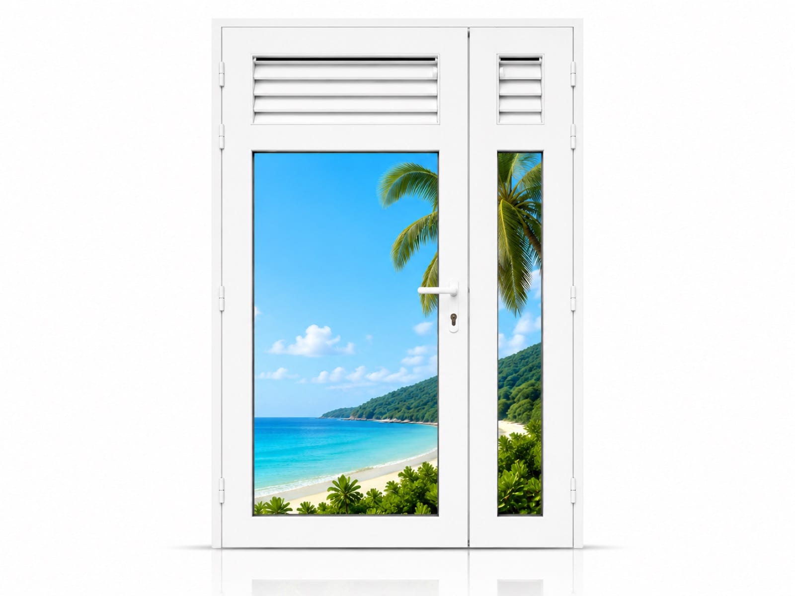 Porte 2 battants tierce + lames de ventilation en aluminium sur mesure en Martinique