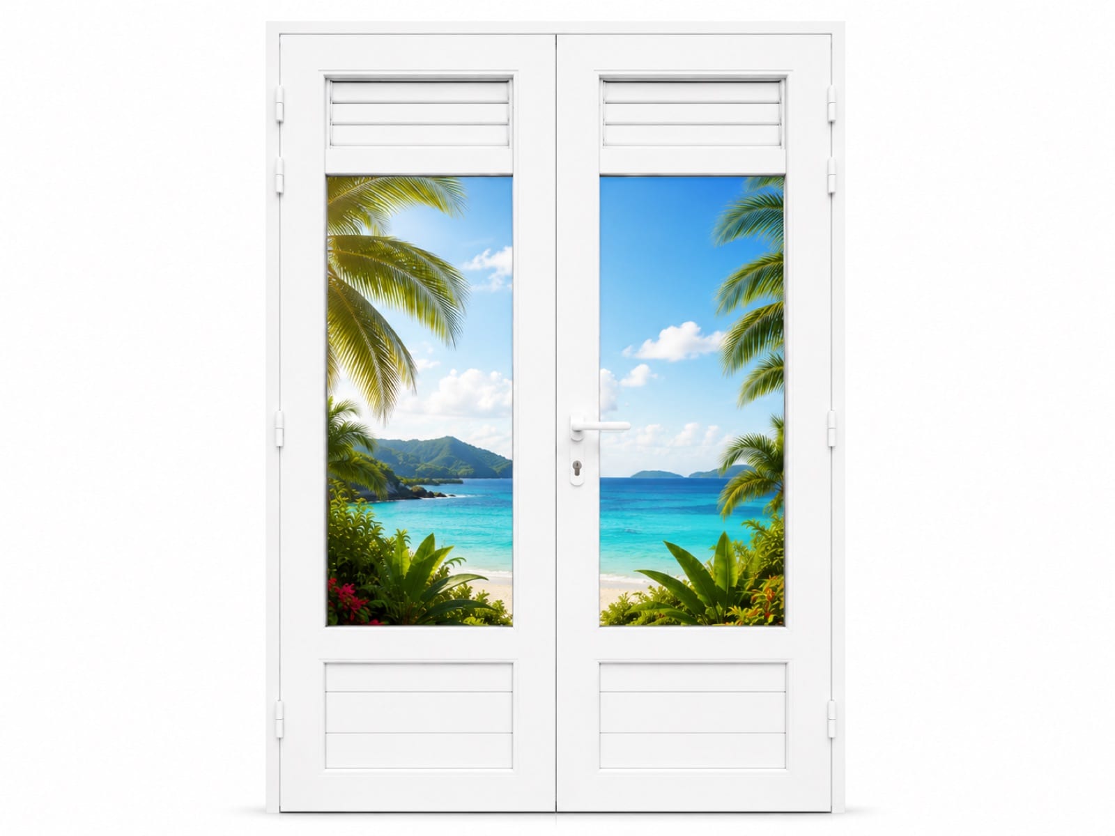 Porte 2 battants + 3 lames de ventilation en aluminium sur mesure en Martinique