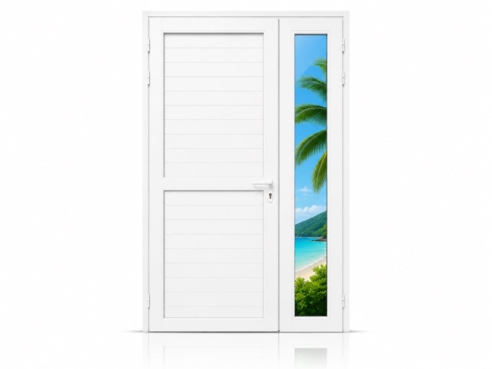 Porte pleine traverse 2 battants + tierce vitrée en aluminium sur mesure en Martinique
