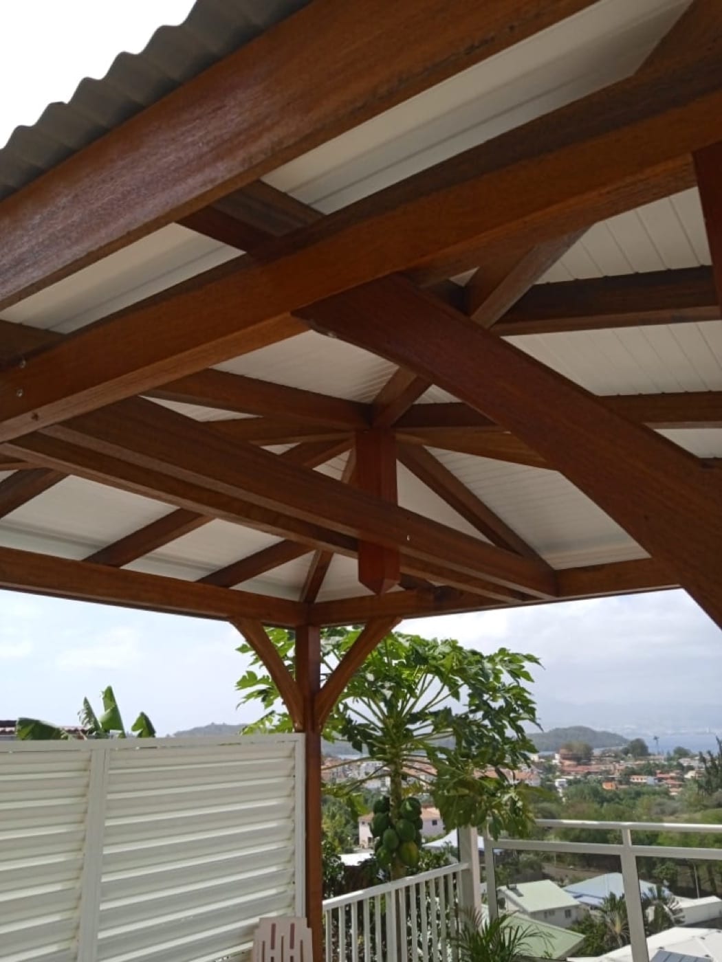Carbet avec cuisine aménagée dans un jardin antillais